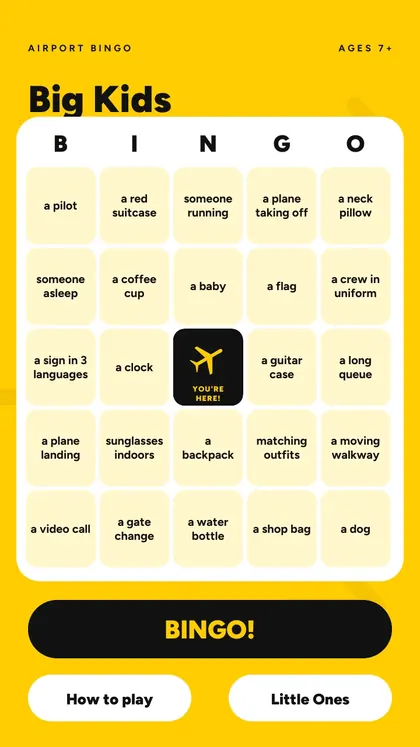 Airport Bingo: real screen 1 from the PDF