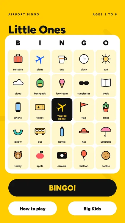 Airport Bingo: real screen 2 from the PDF