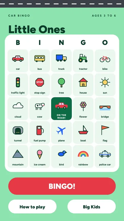 Car Bingo: real screen 2 from the PDF