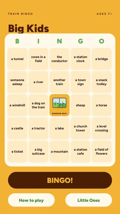 Train Bingo: real screen 1 from the PDF