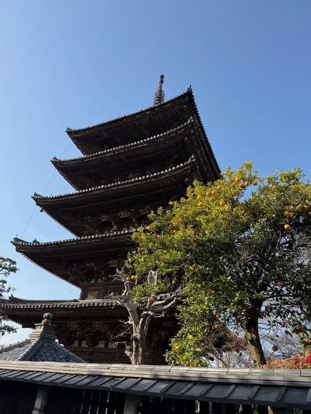 Yasaka Pagoda against blue sky, Kyoto, our photo