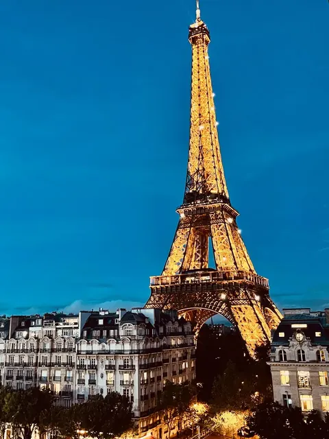 Eiffel Tower golden at blue hour, Paris and Disneyland, our trip 2023