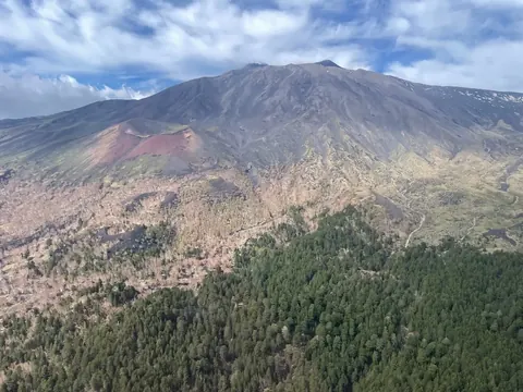 Mount Etna panorama above forests, Sicily, our trip 2024